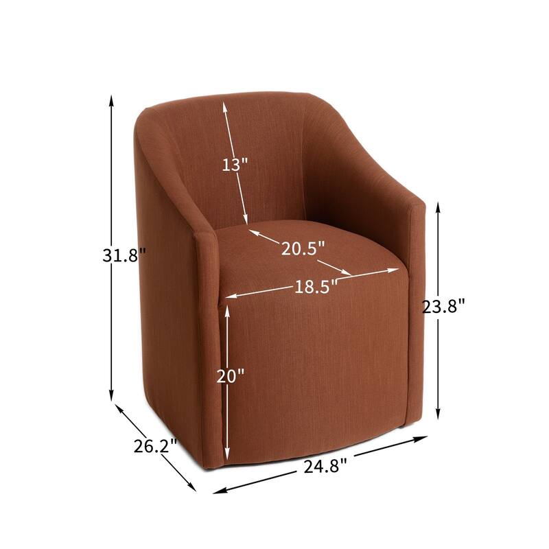 KINWELL 25" Performance Fabric Upholstered Rolling Dining Armchair