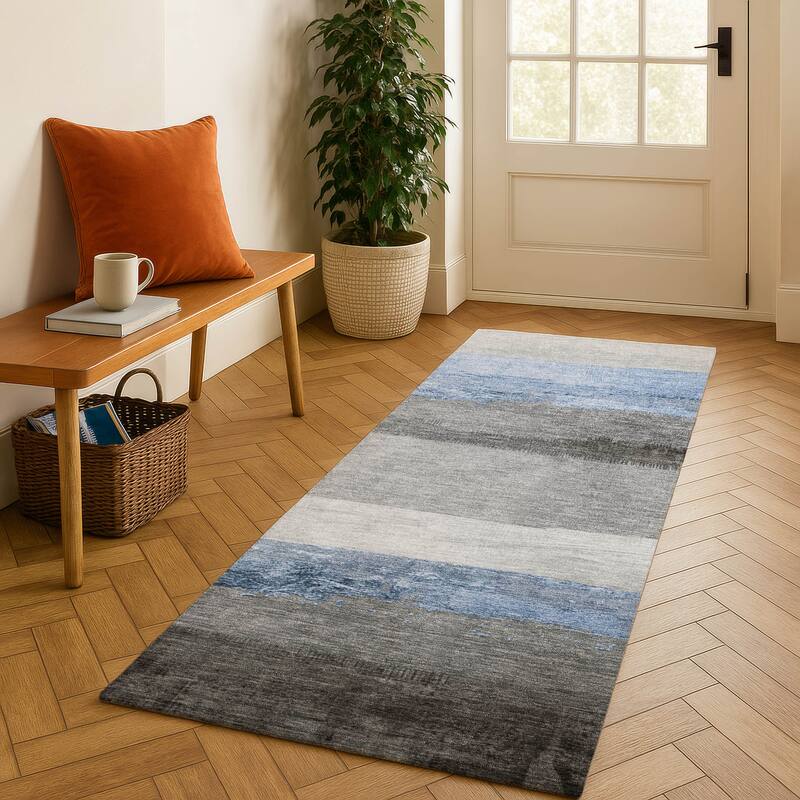 Premium Washable Super Soft Ombre Stripes Mayfield Rug - Sky - 2'3" x 7'6"