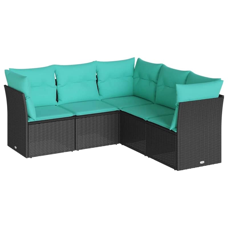 vidaXL 5 Piece Patio Sofa Set with Cushions Black Poly Rattan