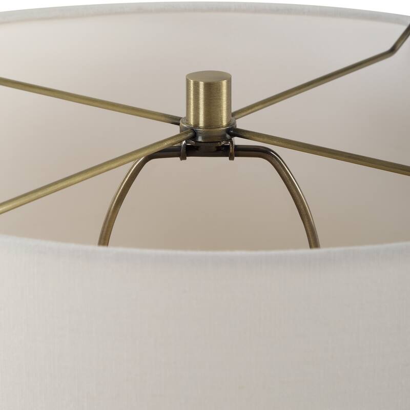 Travertine Table Lamp with Round Shade - 23.25" - Antique Brass