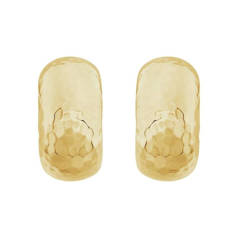 Curata 14k Yellow Gold Hammered Hoop Earrings