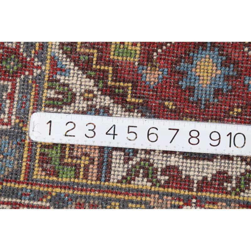 Red Geometric Heriz-Serapi Indian Accent Rug Hand-Knotted Wool Carpet - 2'0"x 3'0"