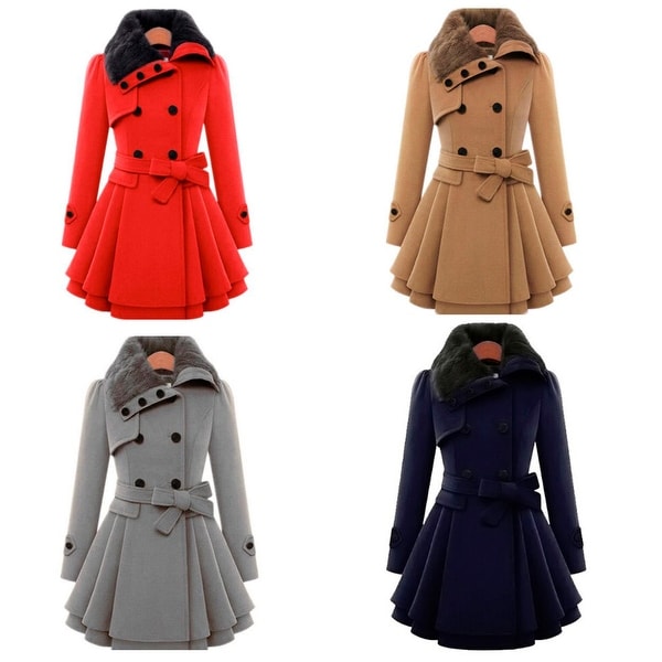Womens Slim Trench Coats Fur Collar Peacoat Winter Woolen Coat Jackets Outwear. Opens flyout.