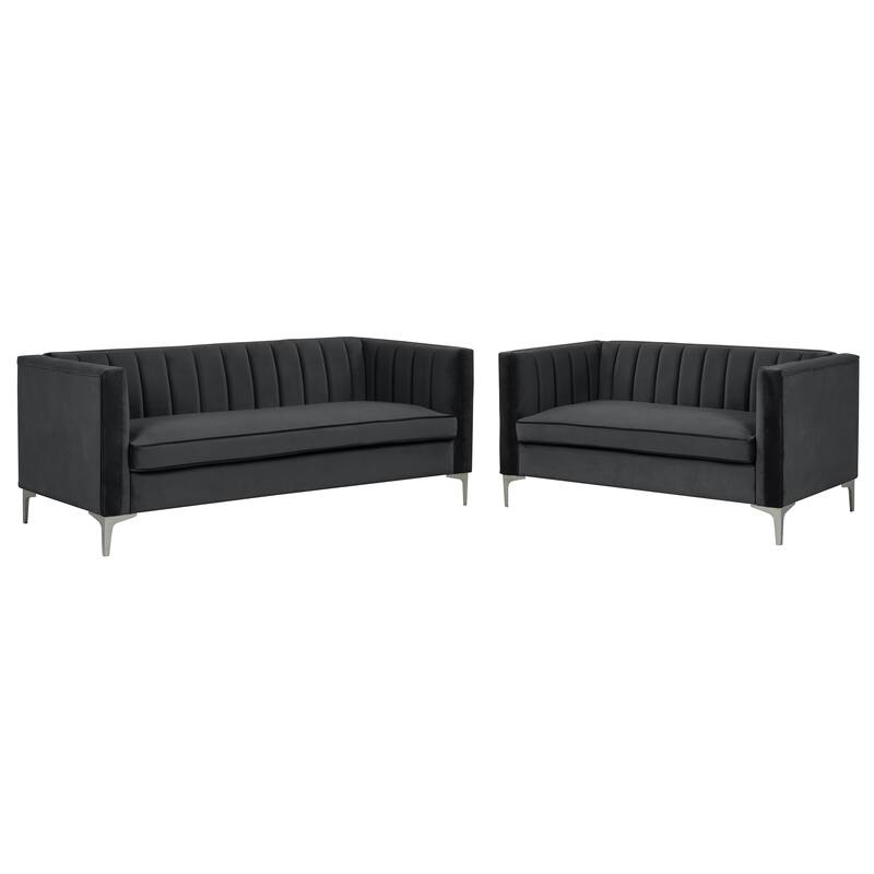 Morden Fort Modern 2 Pieces of Loveseat and Sofa Couch Set with Dutch Velvet Grey, Iron Legs