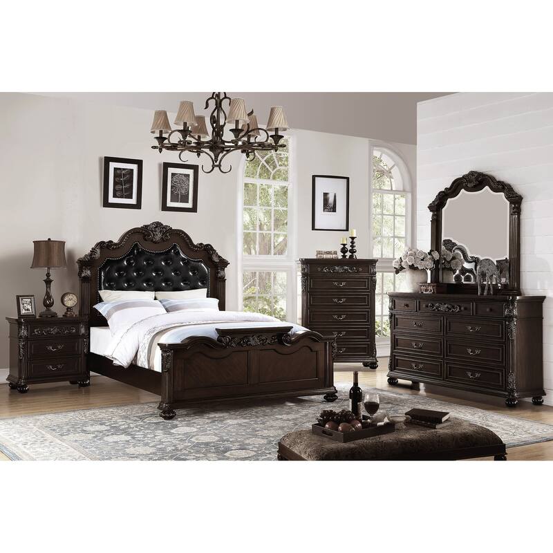 Traditional Style 1pc Bed Set Tufted headboard Nailhead Trim Antique Cherry Finish