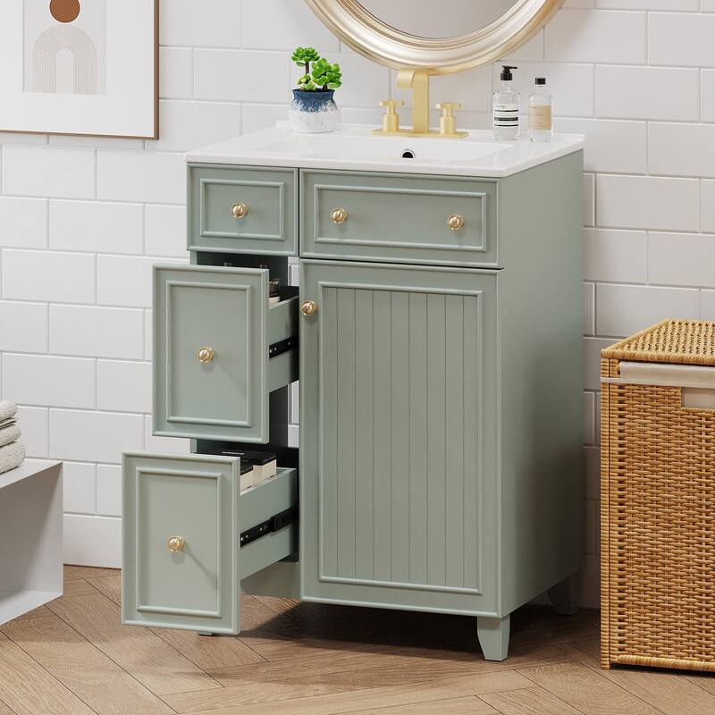 24 in. W x 18 in. D x 34 in. H Single Sink Freestanding Bath Vanity with White Ceramic Top