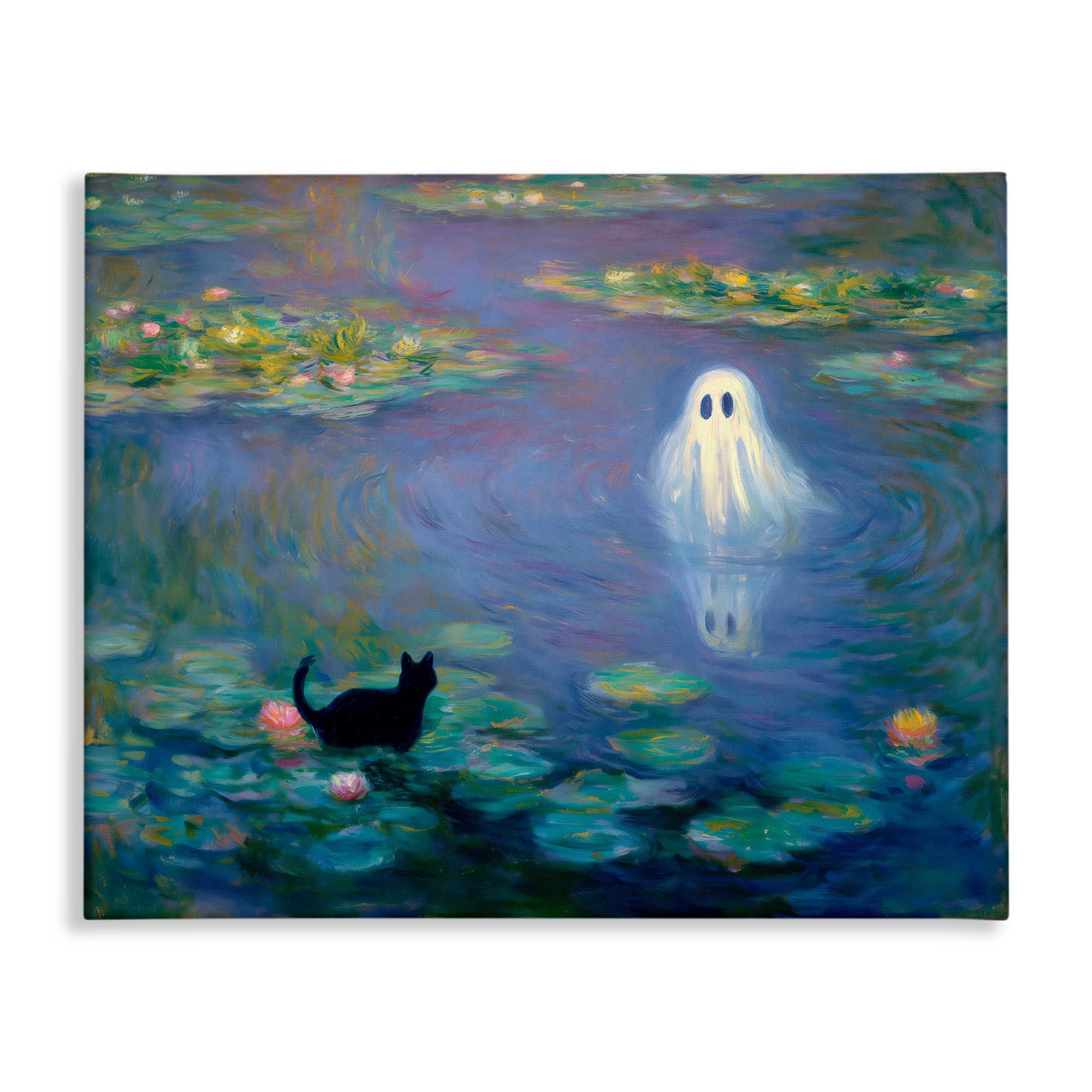 Stupell Water Lilies with Ghost & Kitty Canvas Wall Art Design By Arlington Prints