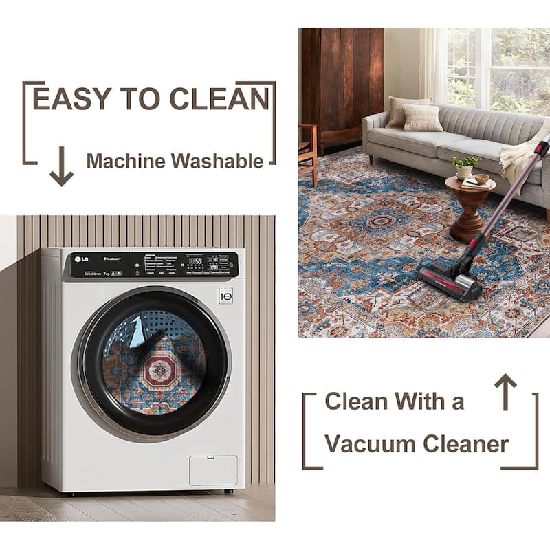 Machine Washable Vintage Bohemia 5'x7' Area Rug