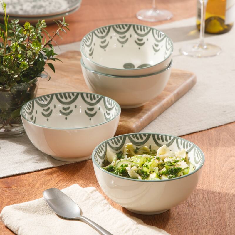 Bloomhouse - 2-Time Oprah's Favorite Things - Valencia Flor 4 Piece 6" Cereal Bowl Set, Stoneware Floral Decal Design