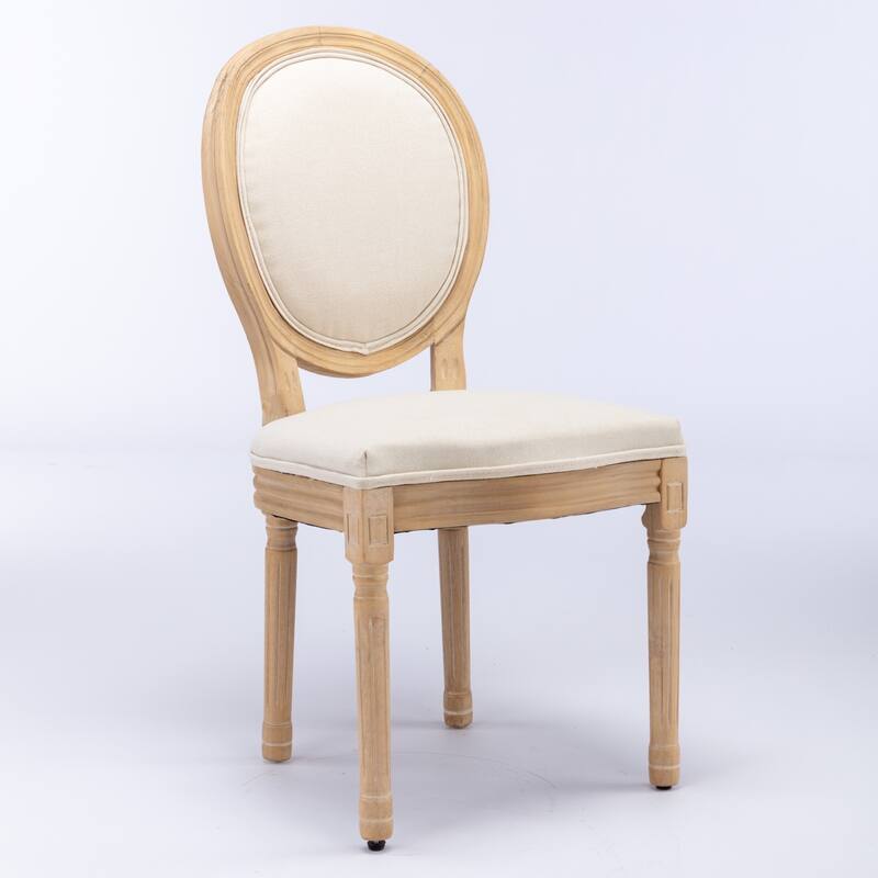 French Style Linen Fabric Dining Chairs - Set of 2 with Solid Wood Frame