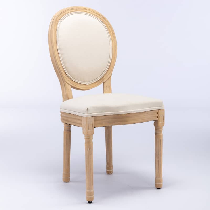 French Style Solid Wood Frame Antique Painting Linen Fabric Back Dining Chair,Set of 2