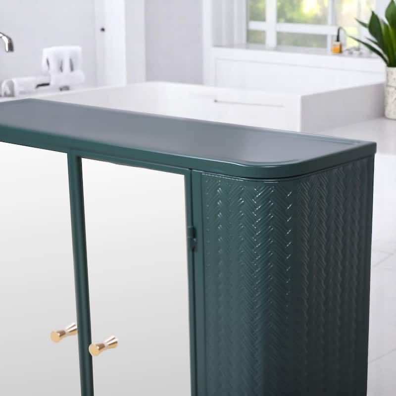 Farmhouse Wall Bathroom Storage Cabinet with Mirror Doors and Open Compartment, Steel Frame, Powder Coated