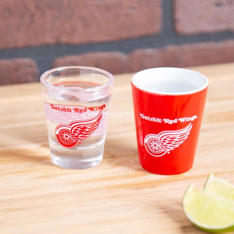4-Piece Ceramic and Glass 2 oz. Shot Glass Set, Detroit Red Wings