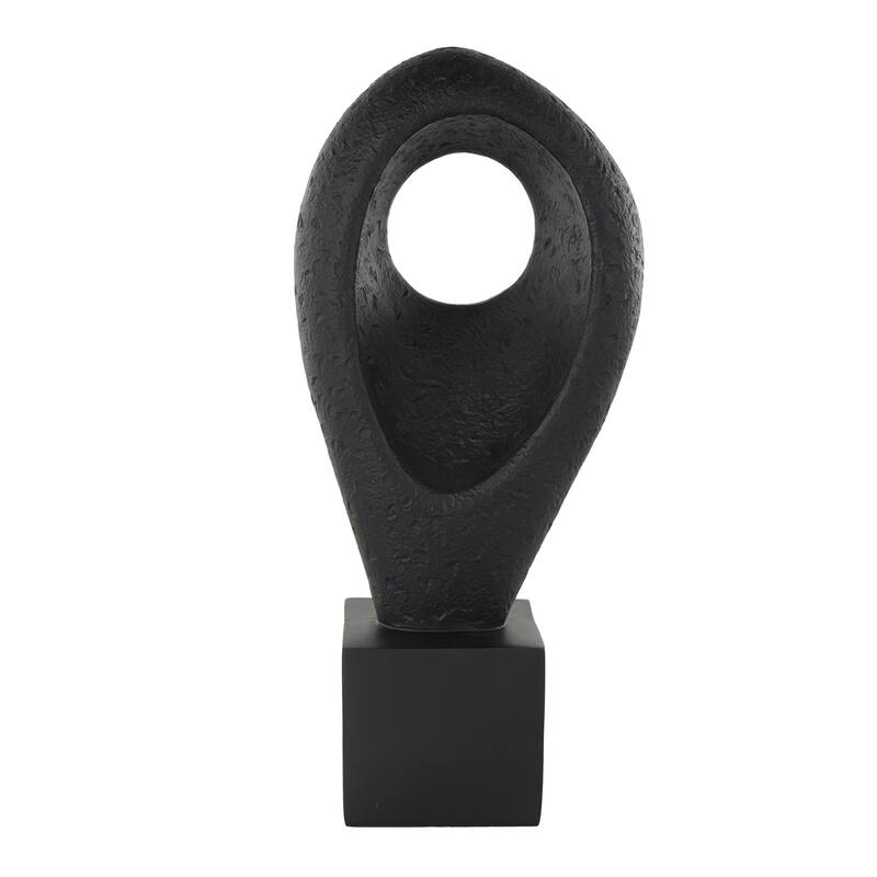 Black Polystone Textured Cutout Teardrop Abstract Decorative Sculpture with Block Base