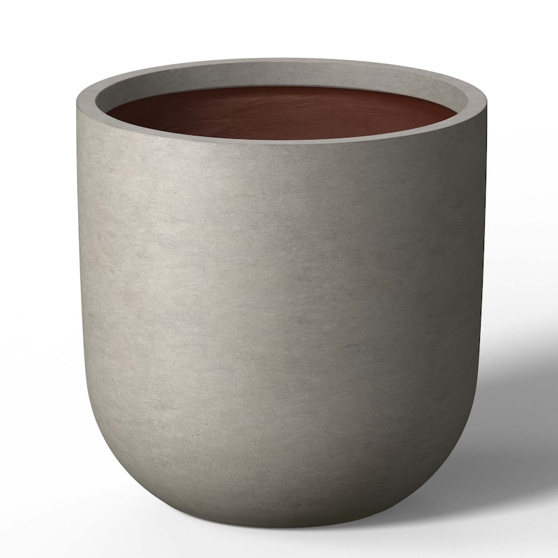 Concrete Round Planter Flower Pot with Drainage Holes - Natural Gray - 16.5 x 16.5 in