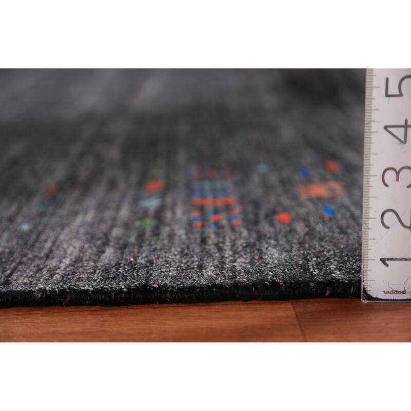 Charcoal Gabbeh Indian Area Rug Handmade Silk Carpet - 8'9" x 11'9"