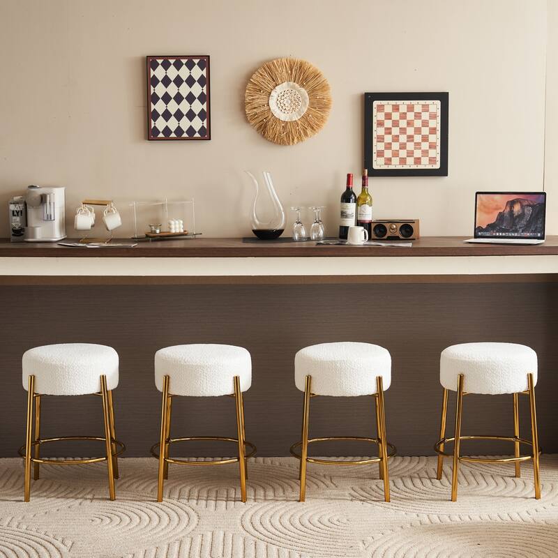 Set of 2 24" Round Bar Stools,Contemporary Upholstered Sturdy Hardware Support Legs