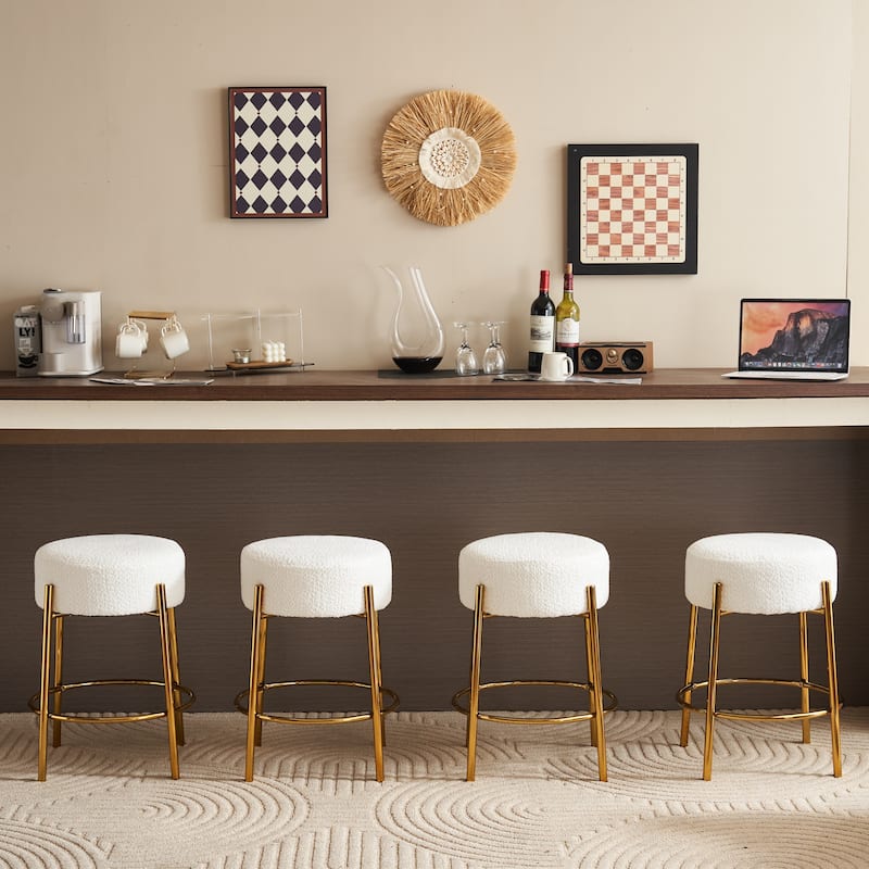 Set of 2 Contemporary Round Upholstered Dining Stools, Bar Stools