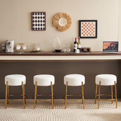 Set of 2 Contemporary Round Upholstered Dining Stools, Bar Stools