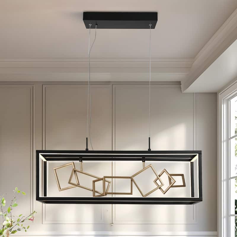 Modern 8-Light LED Chandelier Black Gold Kitchen Island Light - W 27.75" x H 12"