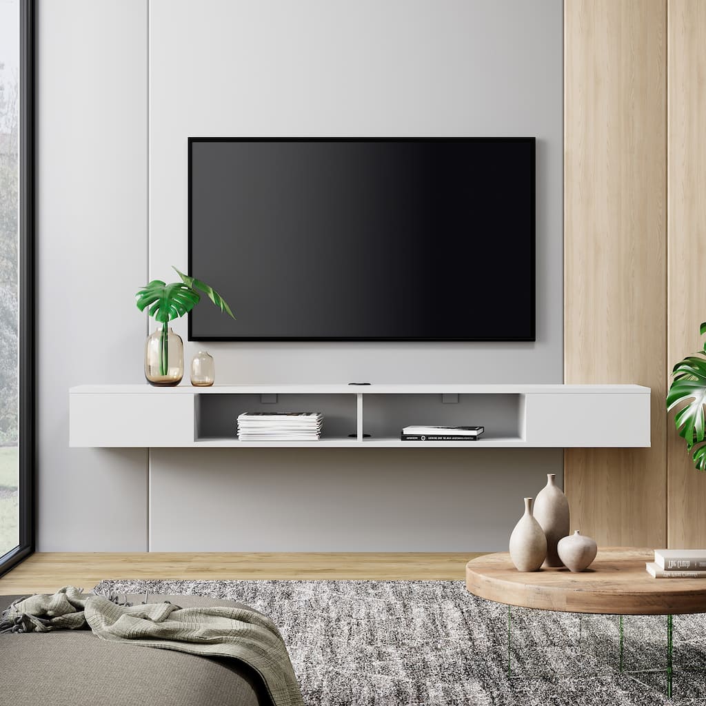 WAMPAT 70 Inch Floating TV Shelf With LED Lights, Floating TV Stand Under TV Media Console for Living Room - 70 inch