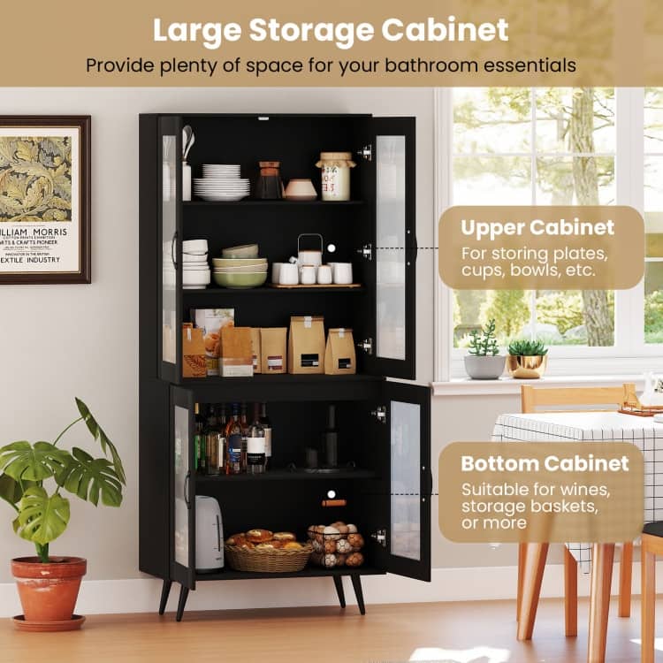 Engineered Wood and Metal Pantry Cabinet with Adjustable Shelves - 31.5" x 16" x 70.5"