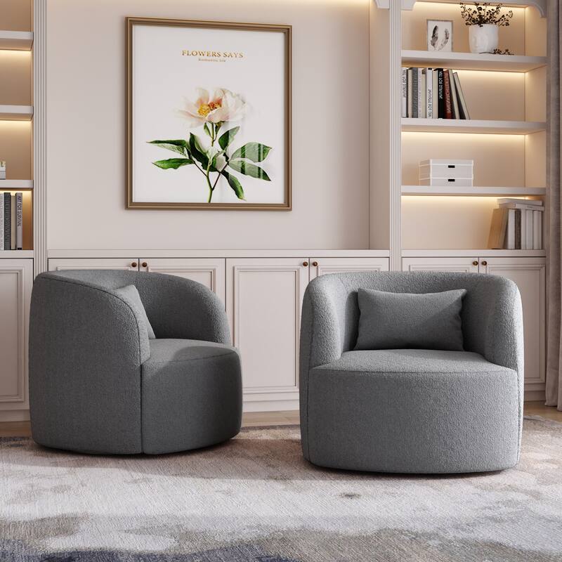Modern Accent Chair Boucle Swivel Barrel Chair Set of 2 - Taupe