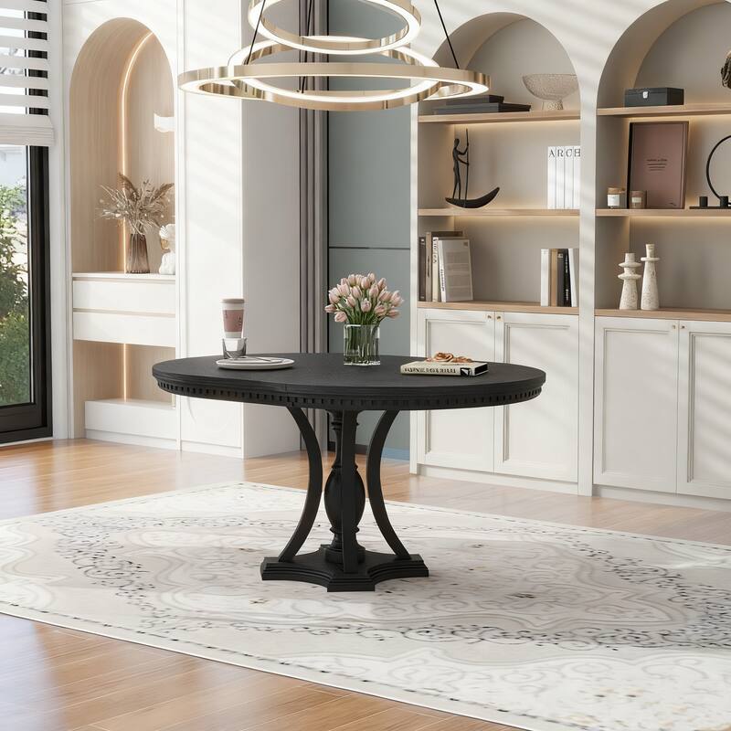 Roomfitters Extendable Oval Dining Table Set, 4 Upholstered Arm Chairs, 5-Piece Kitchen Furniture - Black