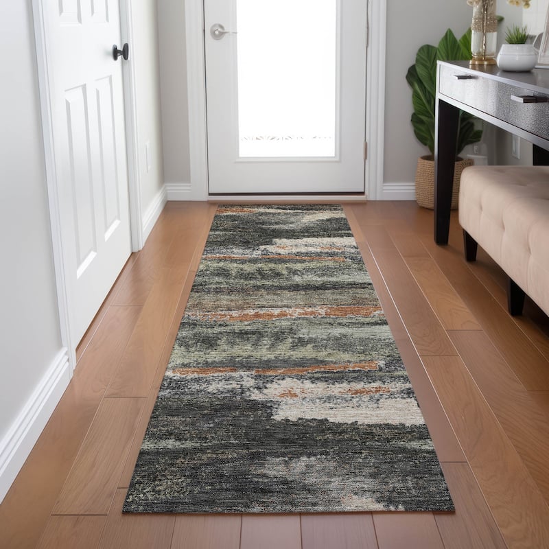 Machine Washable Indoor/ Outdoor Abstract Modern Chantille Rug
