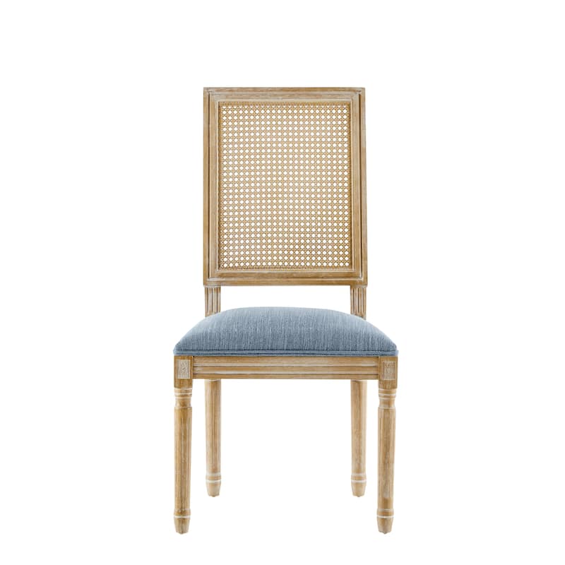 [Set of 2] French Country Dining Chairs - Elegant Cane Backrest & Upholstered Seats with Fluted Legs- Solid Rubberwood Frame