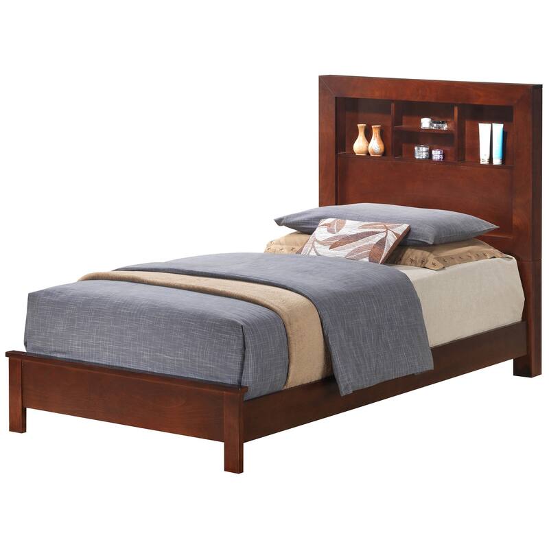 Twin Platform Bed with Storage Shelves - 81" - Brown