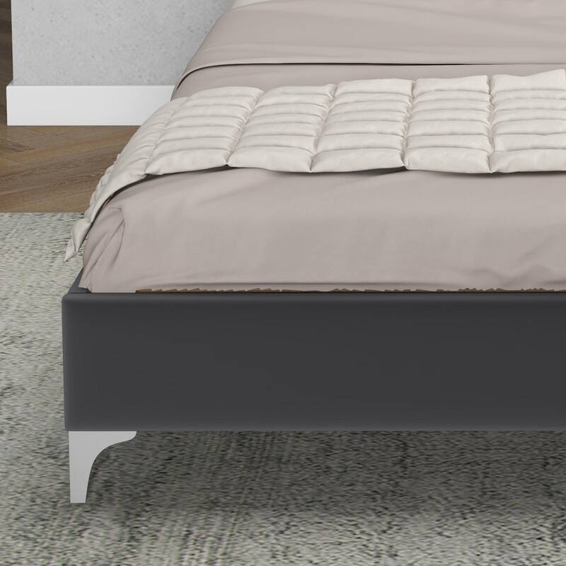 Modern Velvet Platform Bed Frame with Adjustable Headboard