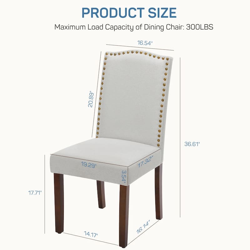 Dining Chairs Set of 2, Modern Upholstered High-end Dining Room Chair with Nailhead Back and Solid Wood Legs, Fabric Side Chairs