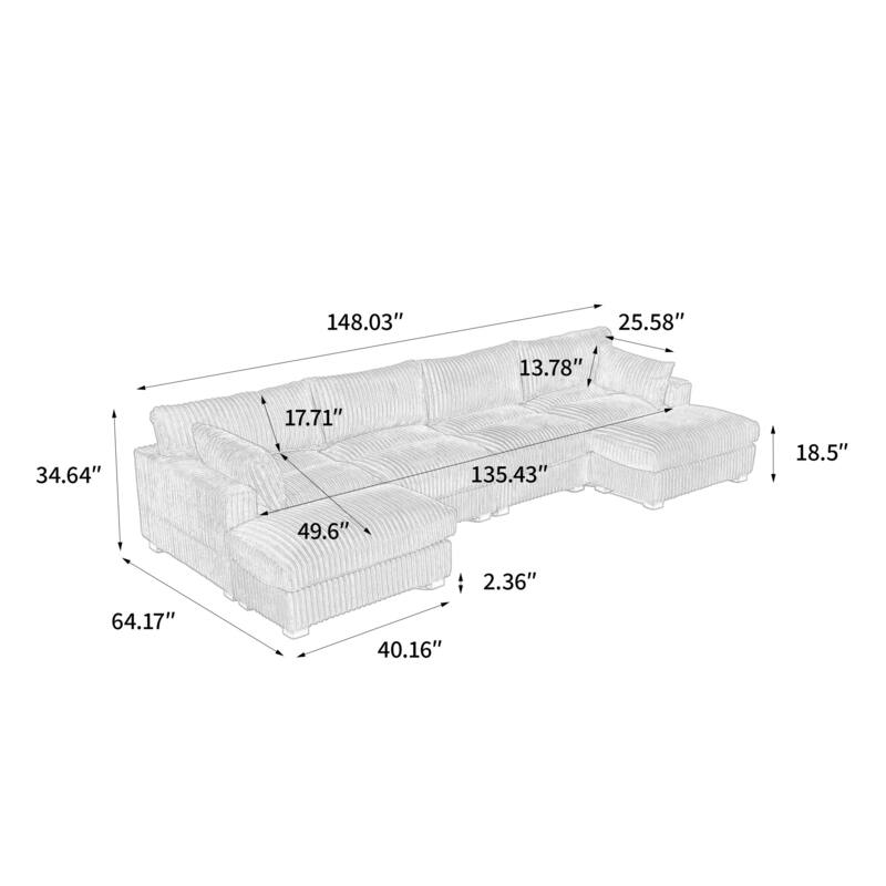 Upholstered Plush Flannel Modular Sectional Sofa with Pillows,Ajustable Headrest