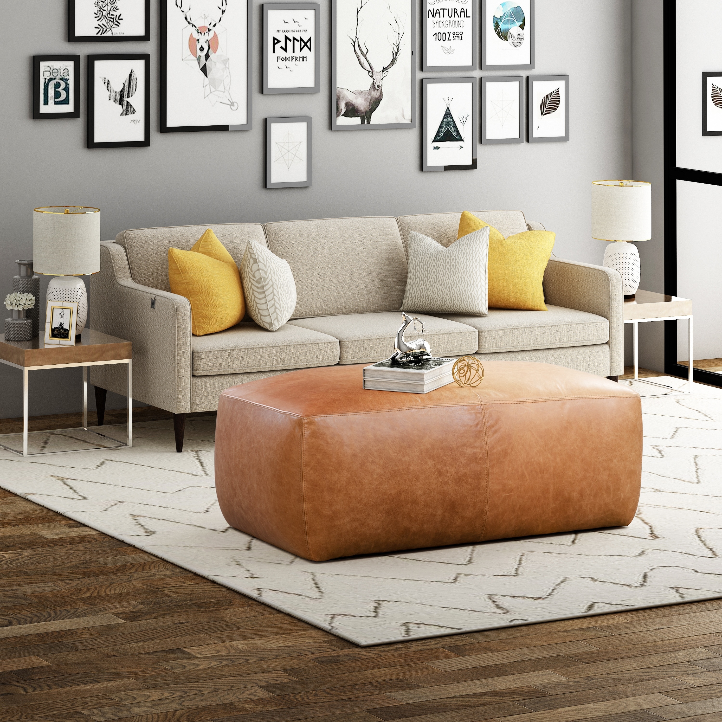 Poly & Bark Denver Leather Ottoman - Full Grain Genuine Italian Leather