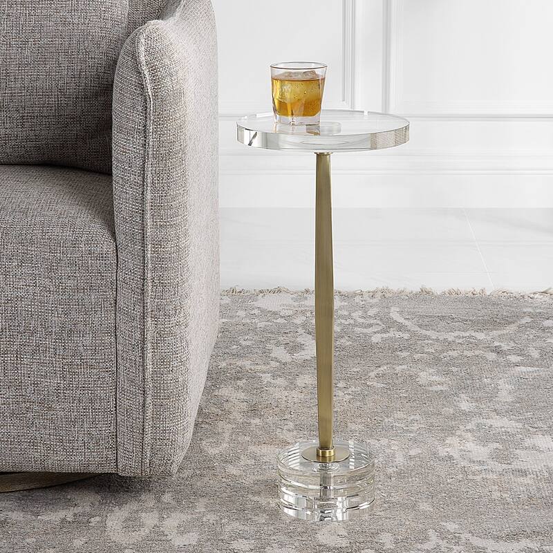 Crystal Top Drink Table with Ribbed Base - 23.75" - Clear and Gold