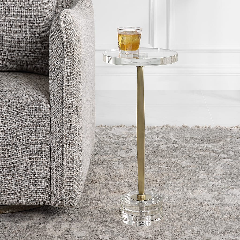 Crystal Top Drink Table with Ribbed Base - 23.75" - Clear and Gold