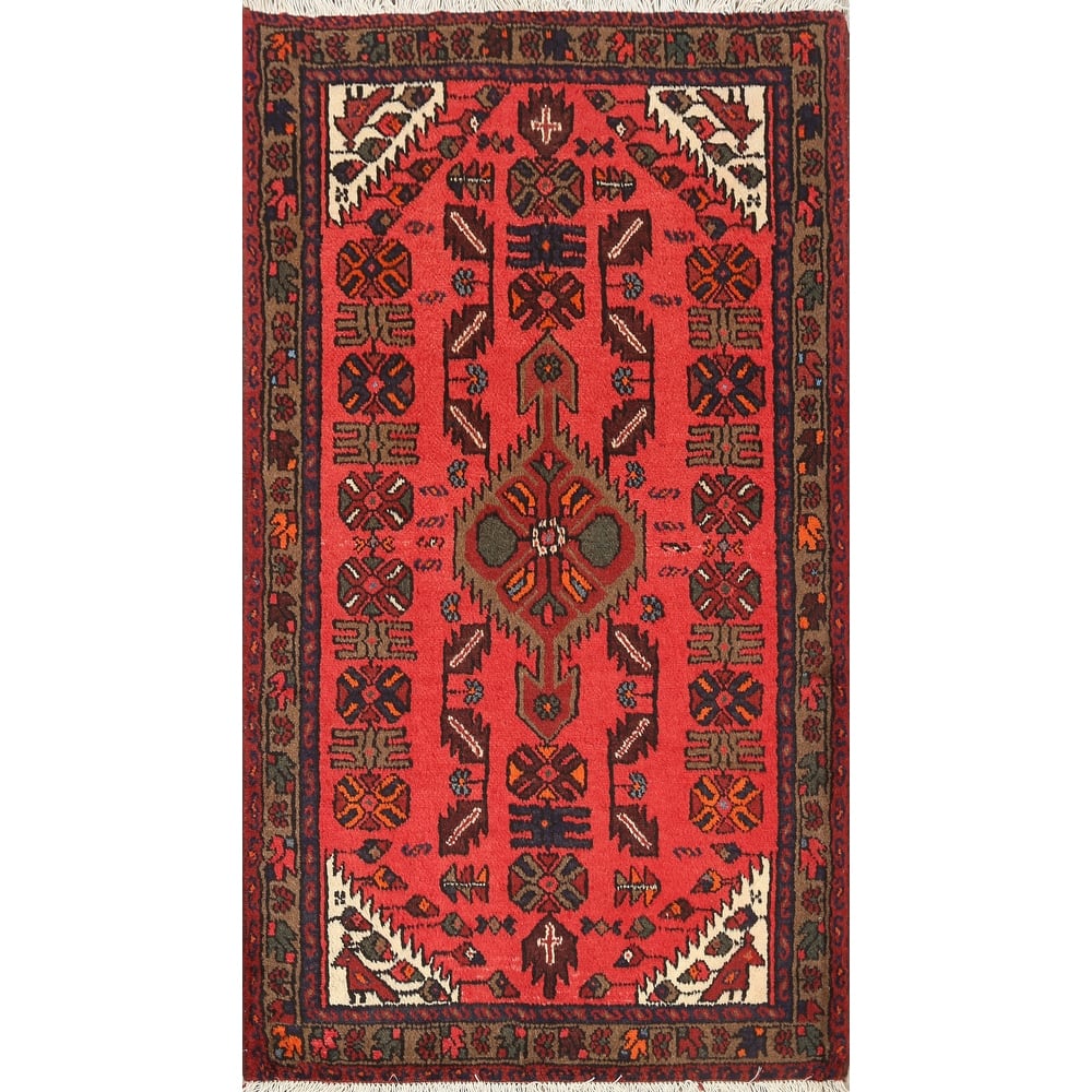 Tribal Geometric Hamedan Persian Area Rug Hand-knotted Wool Carpet - 3'3" x 4'10"