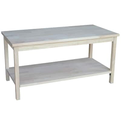 Unfinished Solid Wood Rectangular Coffee Table with Bottom Shelf - 18"D x 18"H x 36"W