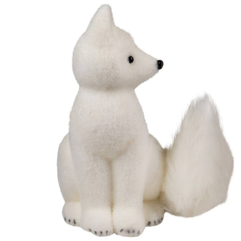 Glittered Sitting Arctic Fox Christmas Figure - 9.5" - White