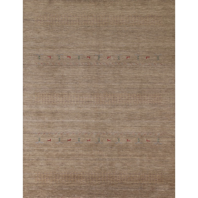 Brown Gabbeh Indian Area Rug Handmade Oriental Wool Carpet - 7'11"x 9'10"