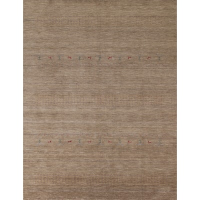 Brown Gabbeh Indian Area Rug Handmade Oriental Wool Carpet - 7'11"x 9'10"