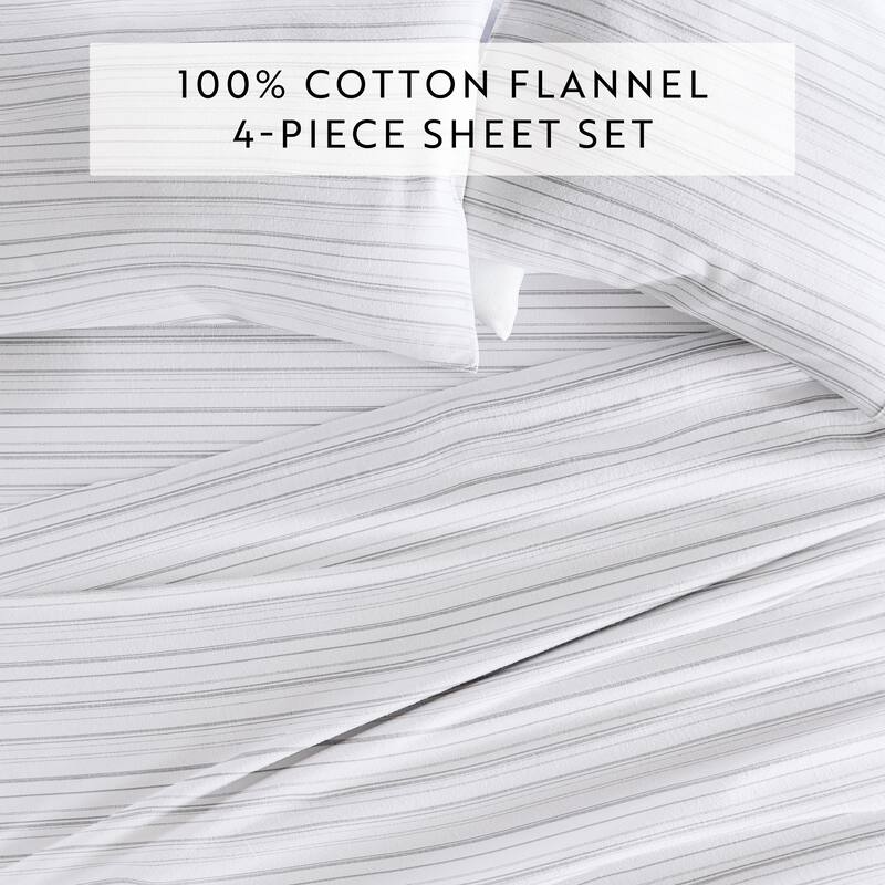 Becky Cameron Weathered Stripe 4 Piece 100% Cotton Brushed Flannel Deep Pocket Bed Sheet Set