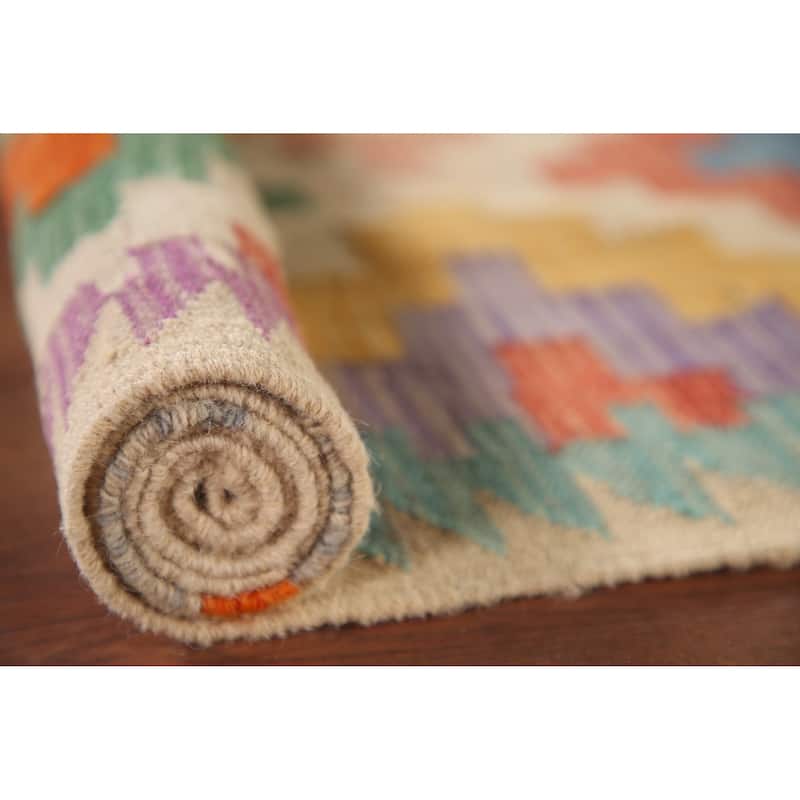 Reversible Kilim Area Rug Flatweave Geometric Wool Carpet - 3'6"x 5'4"