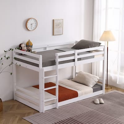 FCH White Twin Solid Wood Bunk Bed with Ladder