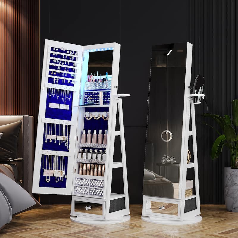 22'' Wide Rotatable Jewelry Armoire with Mirror - N/A - White