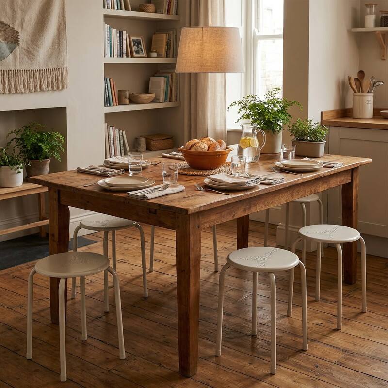 FurnitureR Metal Round Stool Set of 4/6 Stackable Backless Stools for Kitchen Home - Grey-4PCS