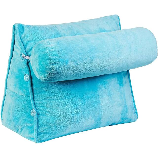 Cheer Collection Wedge Shaped Support Pillow and Bed Rest Cushion for Reading, Gaming, Watching - with Adjustable Neck Pillow - Sky Blue