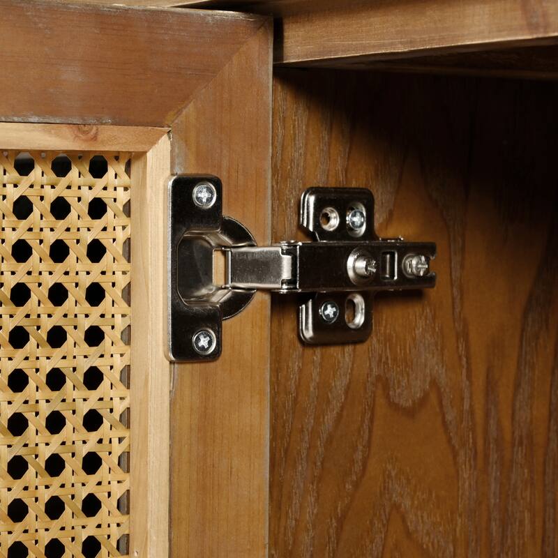 4-Door Sideboard with Large Storage Space Artificial Rattan Doors and Transparent Glass, for Dining Room Living Room