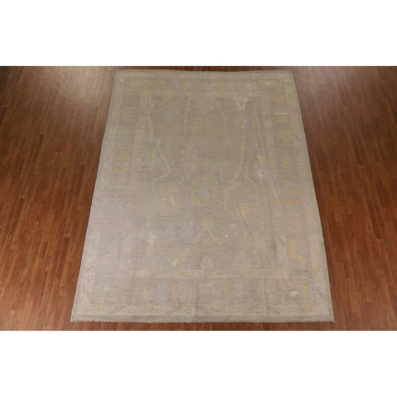 Geometric Oushak Turkish Area Rug Hand-knotted Wool Carpet - 8'10"x 11'9"